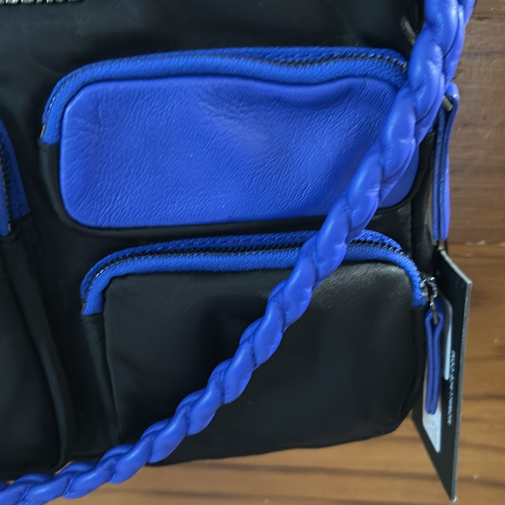 MZ Wallace Bowery Pocket Black and Cobalt Blue Crossbody Bag - Picture 4 of 16